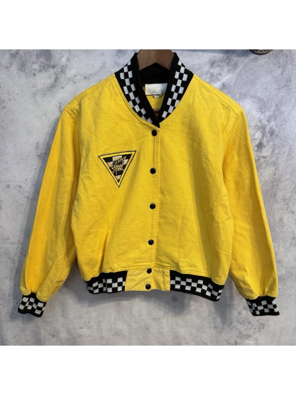 Vintage Grand Prix Jacket Womens Petite Yellow Racing Bomber